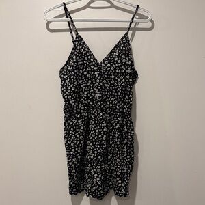 Floral Black and White Spaghetti Romper